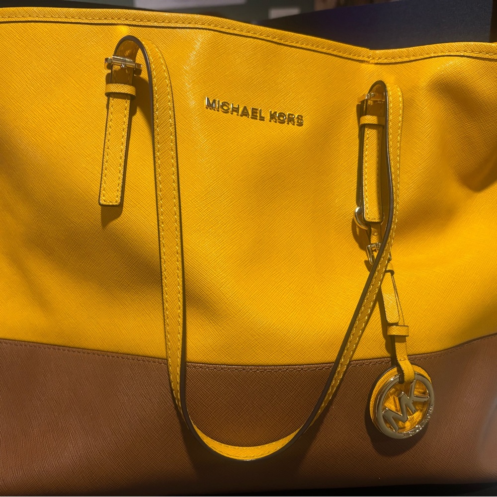 Michael Kors Vibrant Yellow and Brown Tote